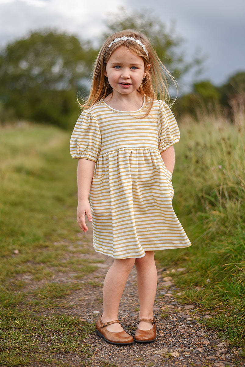 Phoebe Cotton Jersey Dress,Yellow Stripes – view 3