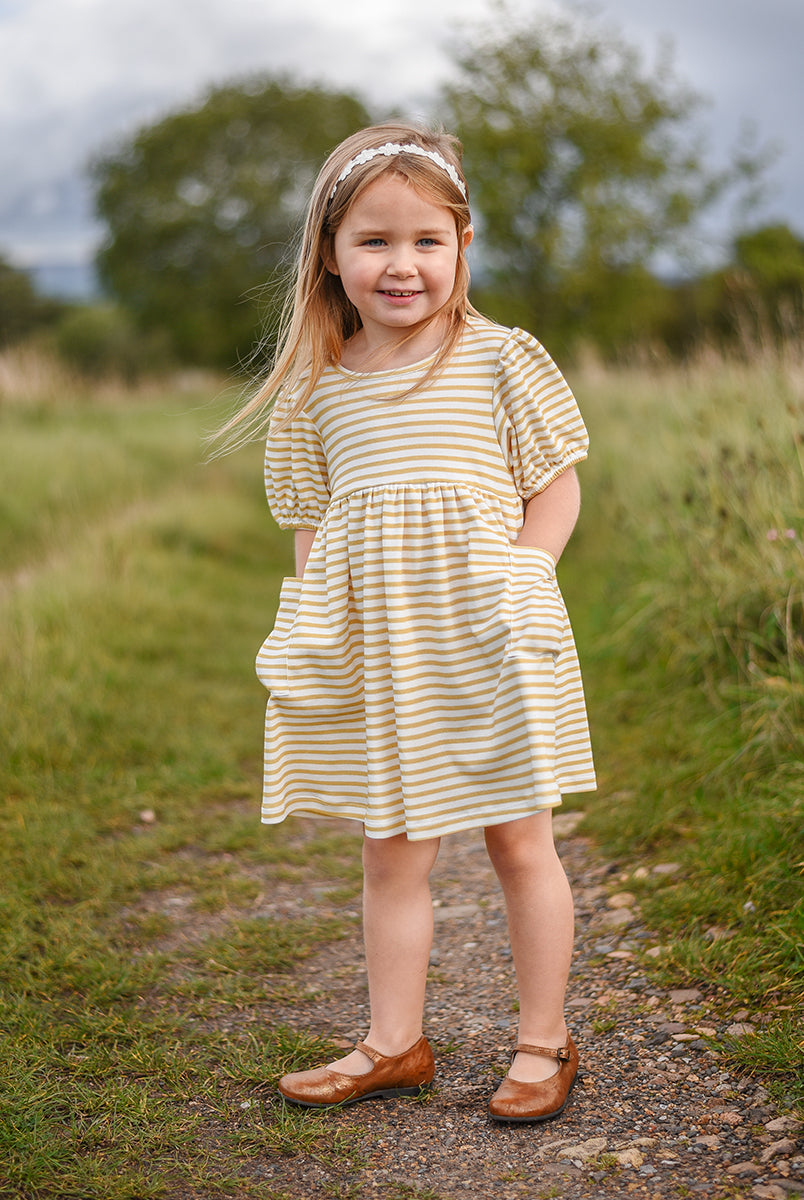 Phoebe Cotton Jersey Dress,Yellow Stripes – view 4