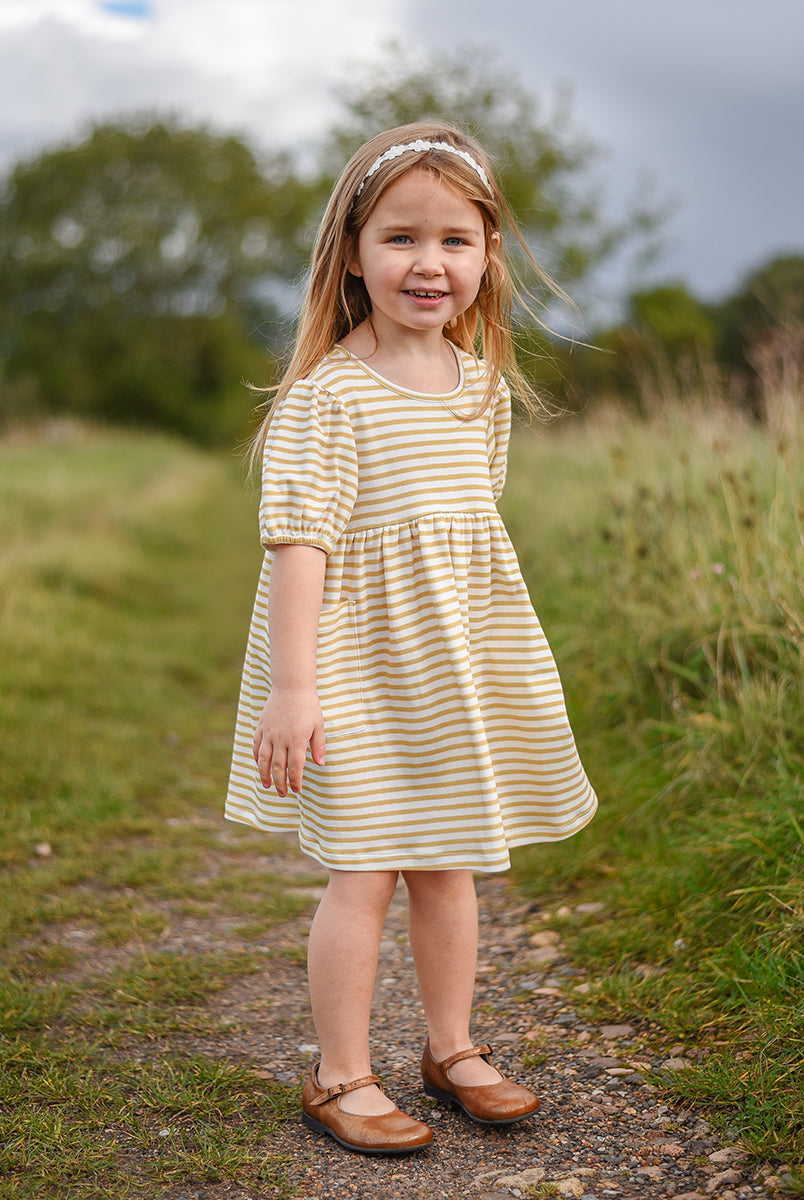 Phoebe Cotton Jersey Dress,Yellow Stripes – view 6