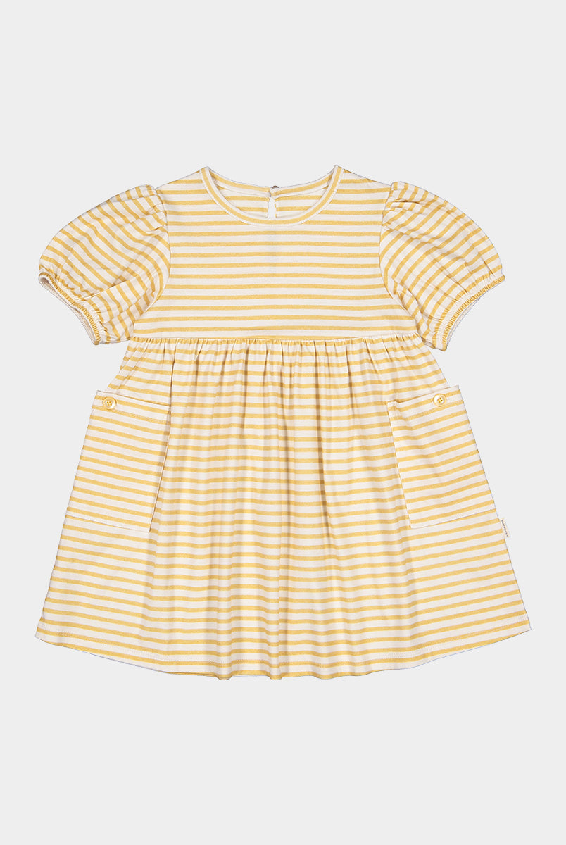 Phoebe Cotton Jersey Dress,Yellow Stripes – view 2