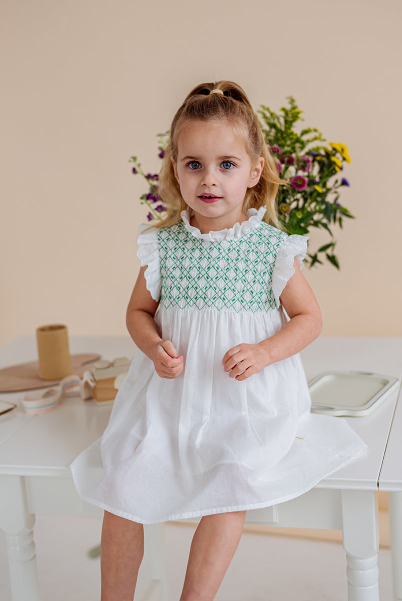 Laureola Smocking Dress, Ivory White – view 5