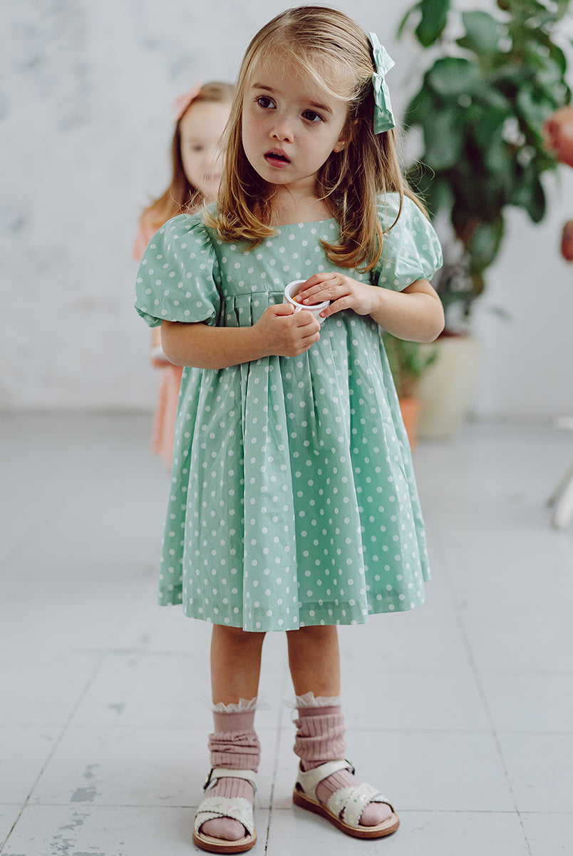 Harrogate Polka Dot Dress, Green Polka – view 4