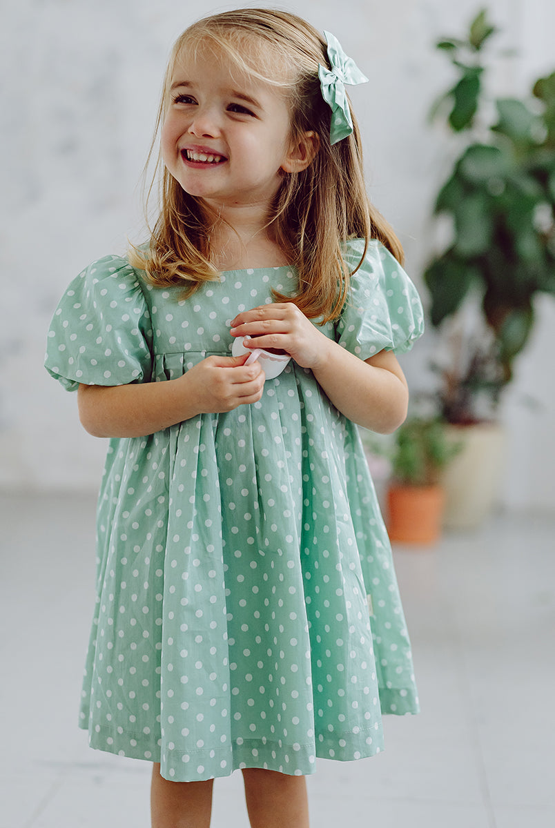 Harrogate Polka Dot Dress, Green Polka – view 5