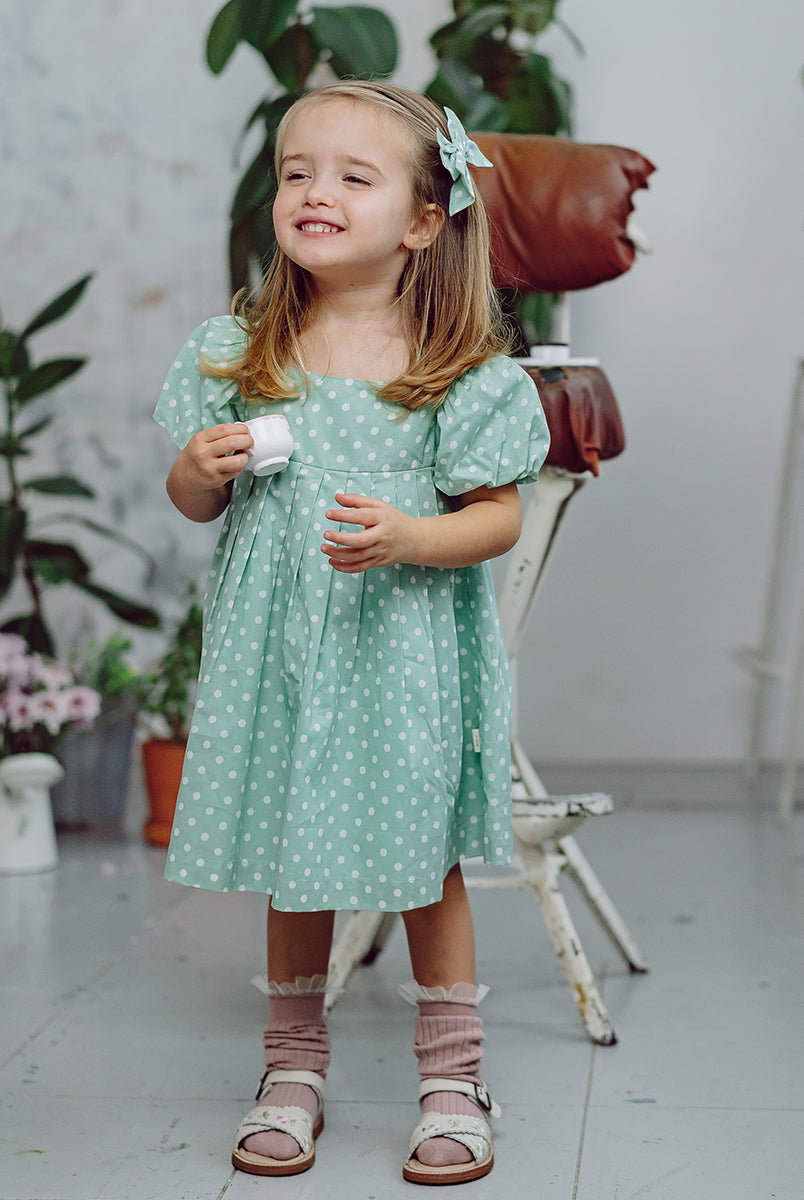 Harrogate Polka Dot Dress, Green Polka – view 6