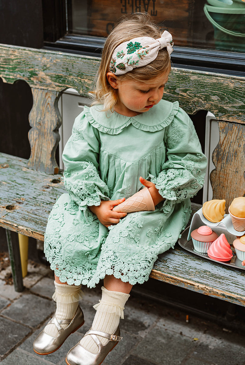 Lucerne Broderie Anglaise Dress, Pea Green – view 2