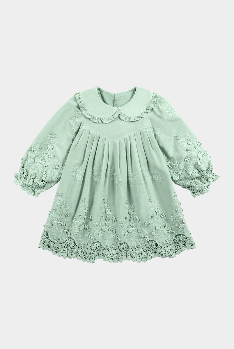 Lucerne Broderie Anglaise Dress, Pea Green – view 3